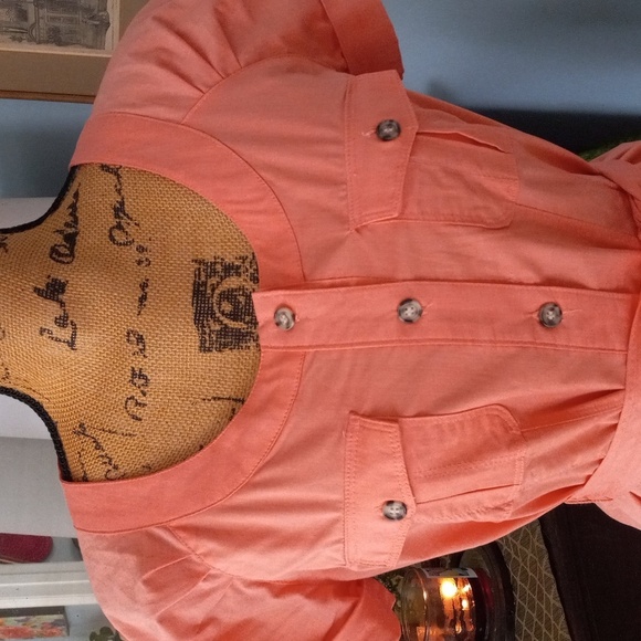 New York and Company Coral Button Up Belted Pocket Blouse - Picture 2 of 11